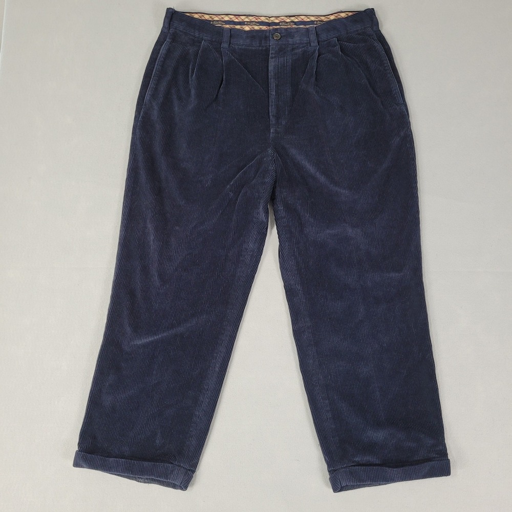 Brooks Brothers Corduroy Pants Mens 38x27* Navy Blue Elliot Pleated 100% Cotton‎